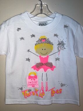 Vintage Girls White Twinkle Toes Ballet T-Shirt with Pink Accents